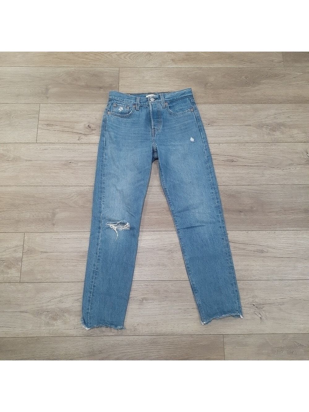 Levi's Wedgie Button Fly Straight Leg Distressed Denim